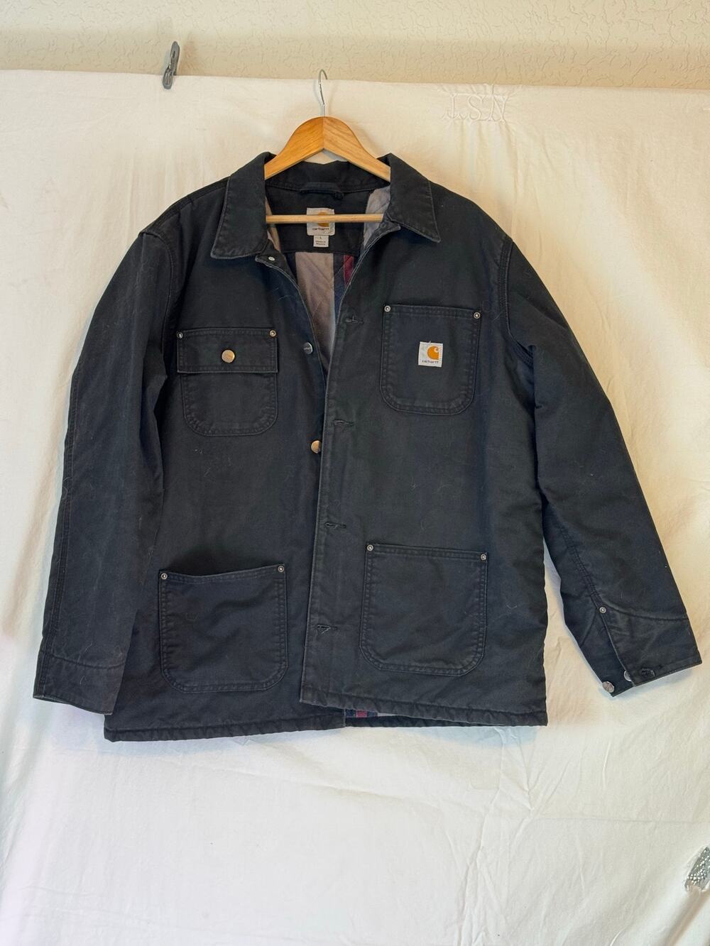 Carhartt Mens Quick Duck Chore Coat Black Blanket Lined Size L